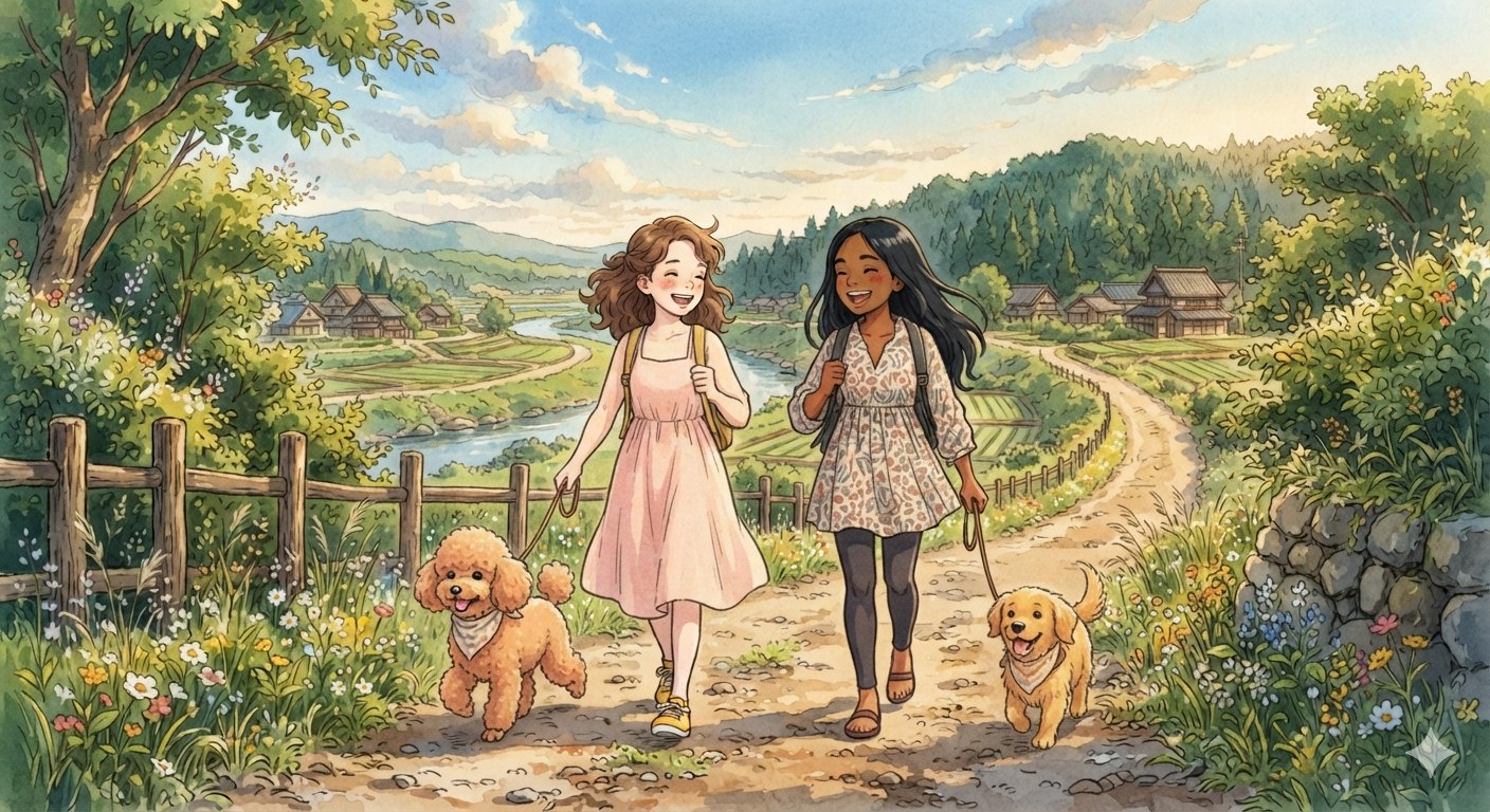 Gracie en Netanya wandelen met twee kleine honden